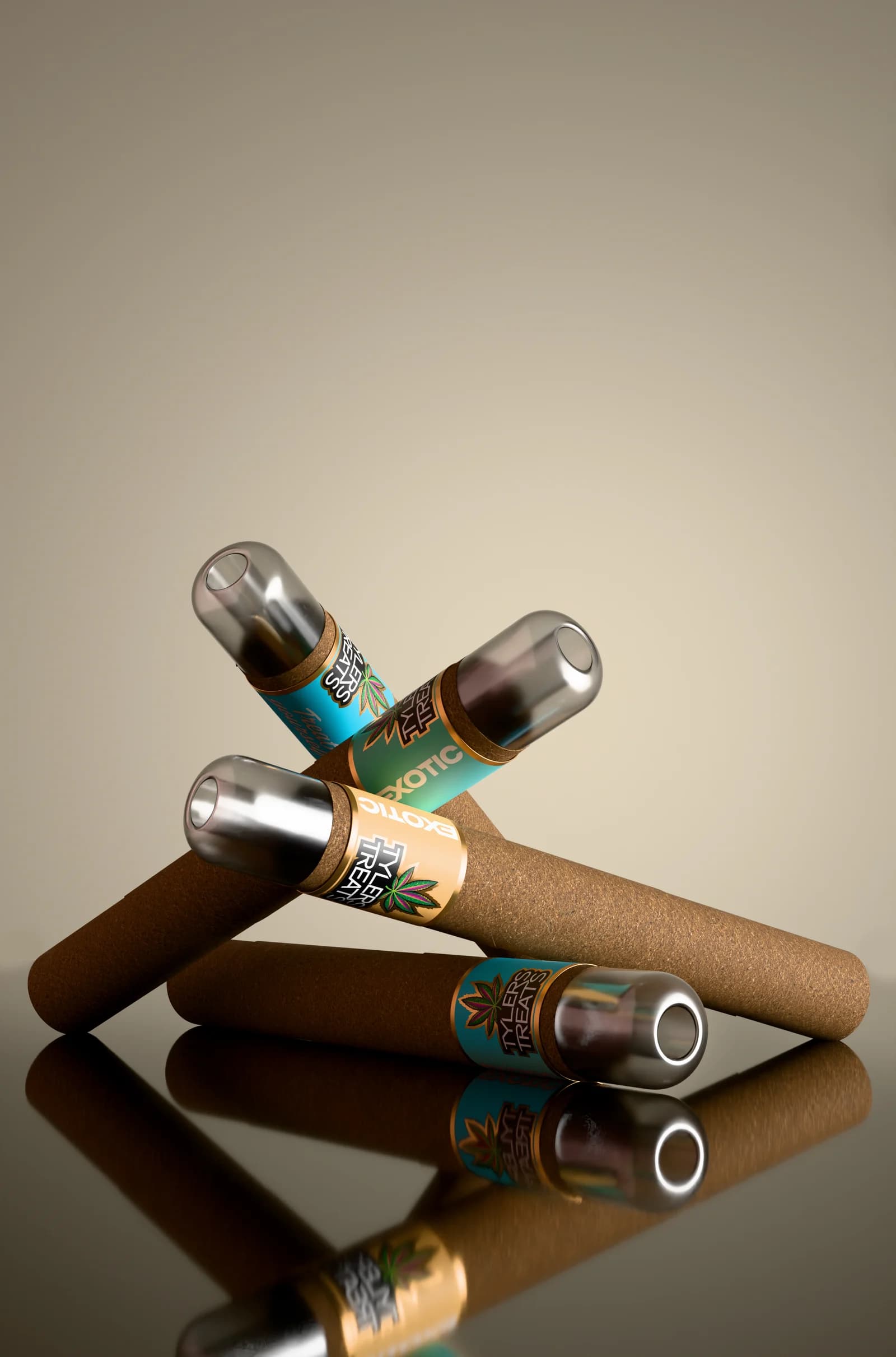 Three Tyler’s Treats 1.2g glass tip blunts with blue, gold and green bands